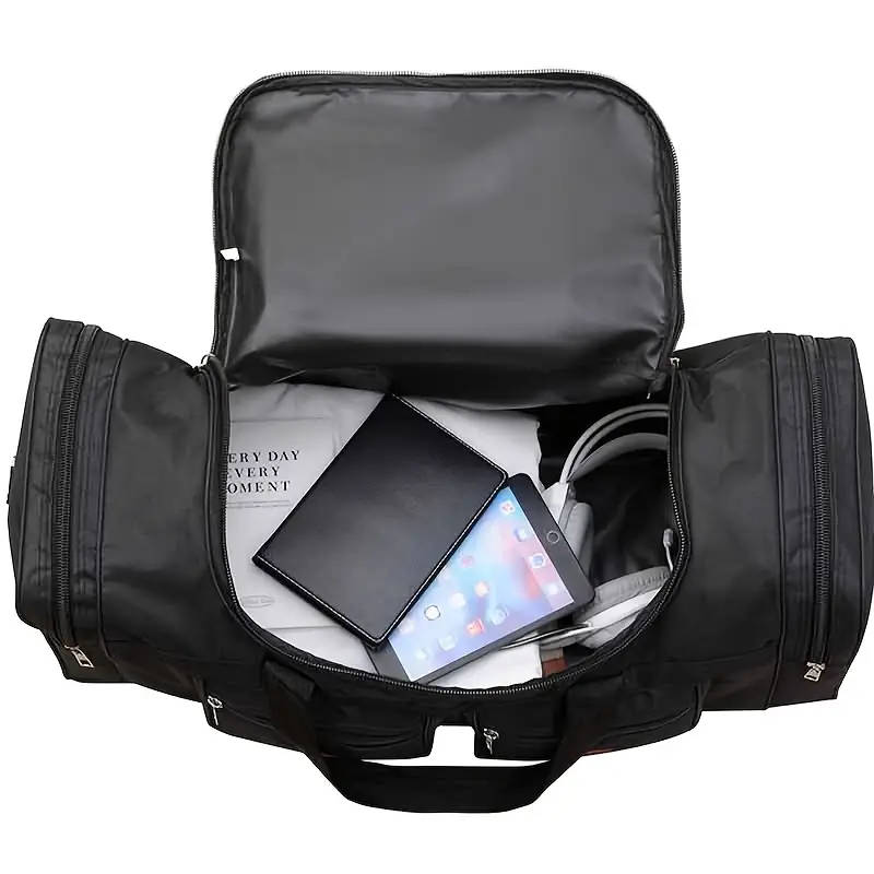 Large Capacity Nylon Sports Gym Bag for Men Solid Color with Zip Closure Water-Resistant Ideal