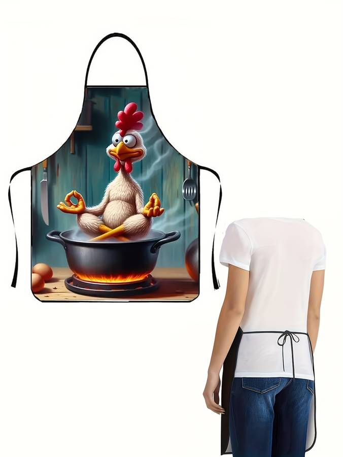 1pc Cartoon Chicken Apron for Men Women 100% Polyester Non-Stretch Woven Fabric Regular Fi