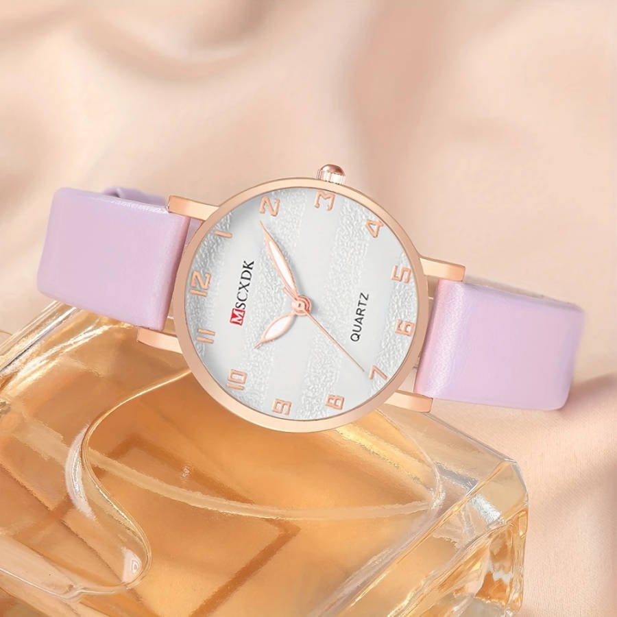 2pcs Set Elegant Pair Chic Women's Quartz Watch Fashion Glasses Set Fashionable Faux Leather Strap Z