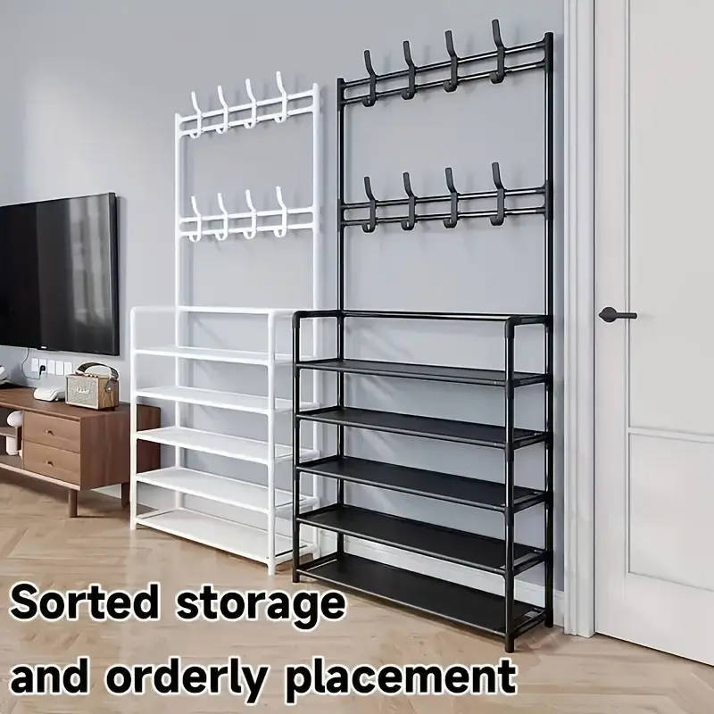 4/5 Tier Metal Shoe and Boot Organizer Rack with Hooks - Durable Iron Alloy, Easy Assembly, Ideal fo