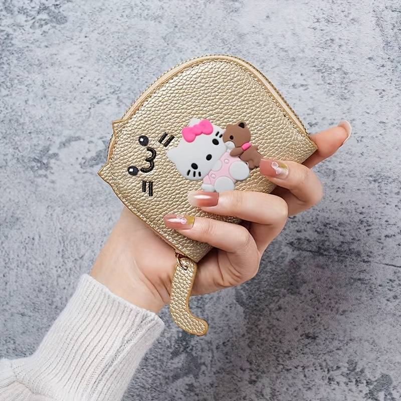 1pc Sanrio for hello kitty Mini Wallet Cute Cartoon Design with Golden Zipper Synthetic Faux Lea