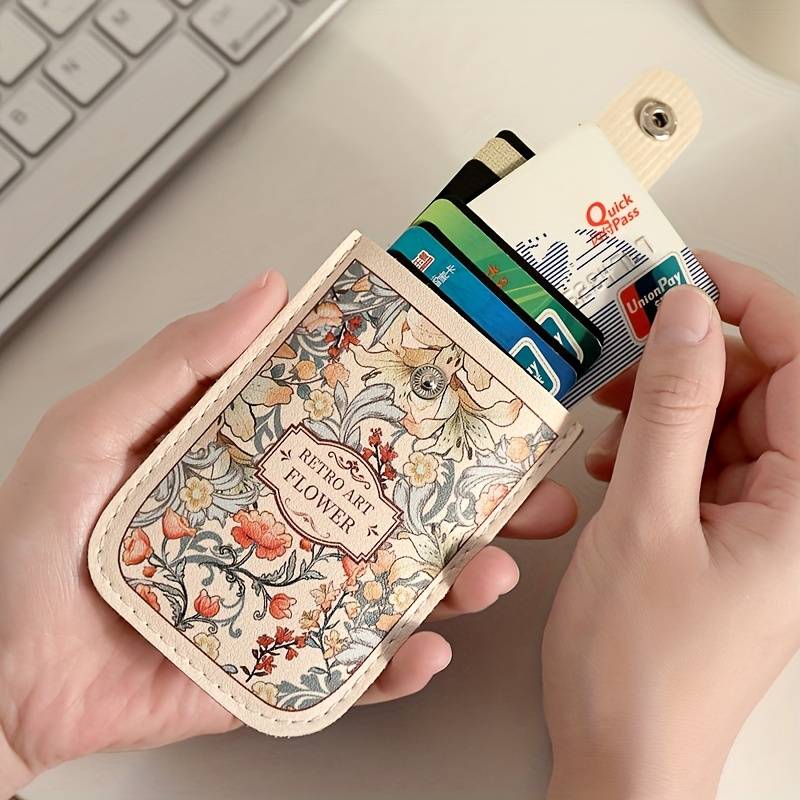 1pc Vintage Floral Pattern Pull-Out Multi-Card Slot ID Holder Large Capacity Compact Ultra-Thin Sy