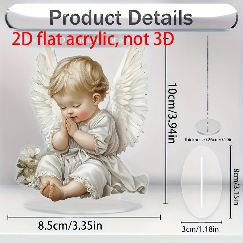 1pc 2D Flat  Acrylic Angel Prayer Statue with Elegant Wings Serene Sleeping Angel in White Dress