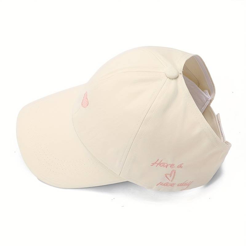 1pc Women's Lightweight Breathable Visor Cap "Have a Nice Day" Ponytail Baseball Hat Sun Protect