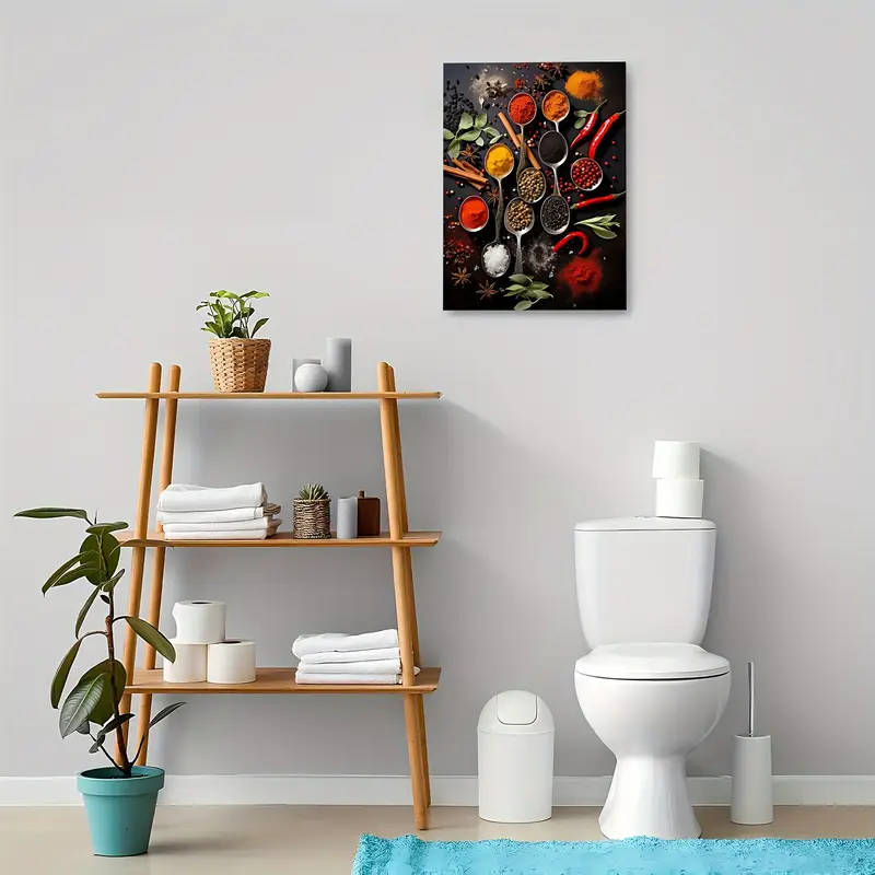 1pc Colorful Cooking Spices Canvas Wall Art Wooden Framed Print for Kitchen Living Room Bedroom Deco