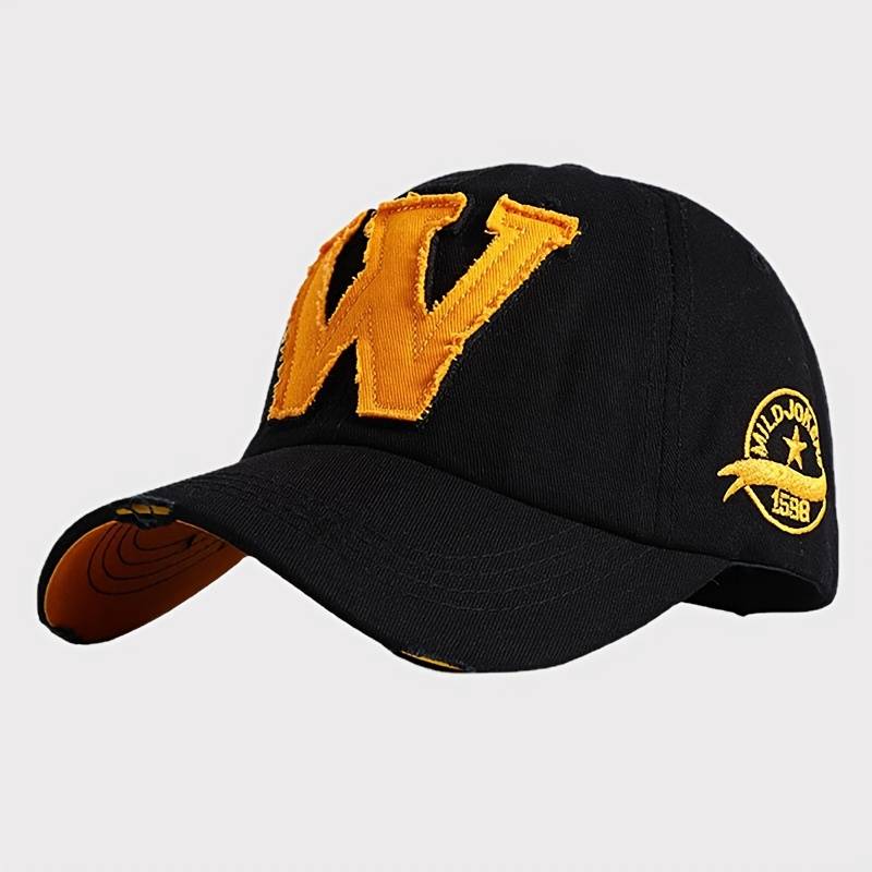 1pc Vintage Washed Embroidered W Baseball Cap Adjustable Fit Sweat Absorbent Sun Protection