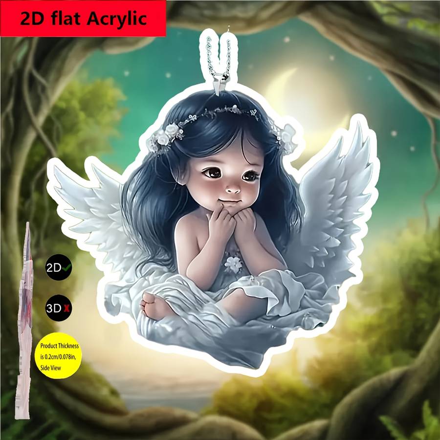 2D Flat Angel Wing Acrylic Pendant Floral Crown Serene Angel Design 0.3cm x 0
