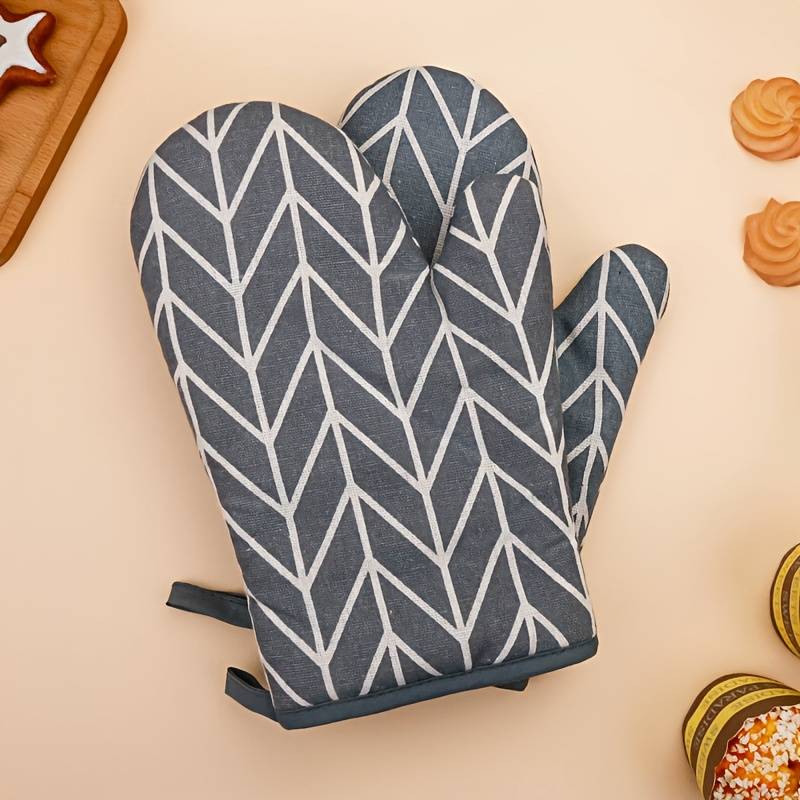 Pair of Nordic Style Heat-Resistant Oven Mitts Anti-Burn Microwave Gloves High-Temperature R