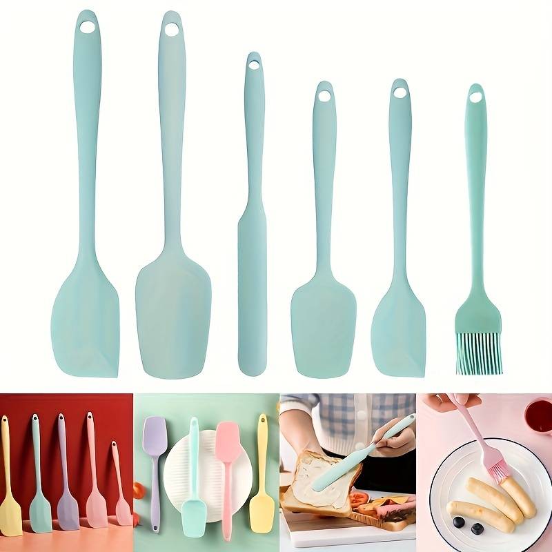 5pcs Silicone Kitchen Tools Set Nordic Colors Large Small Spatulas Serving Spoons Oil Brush