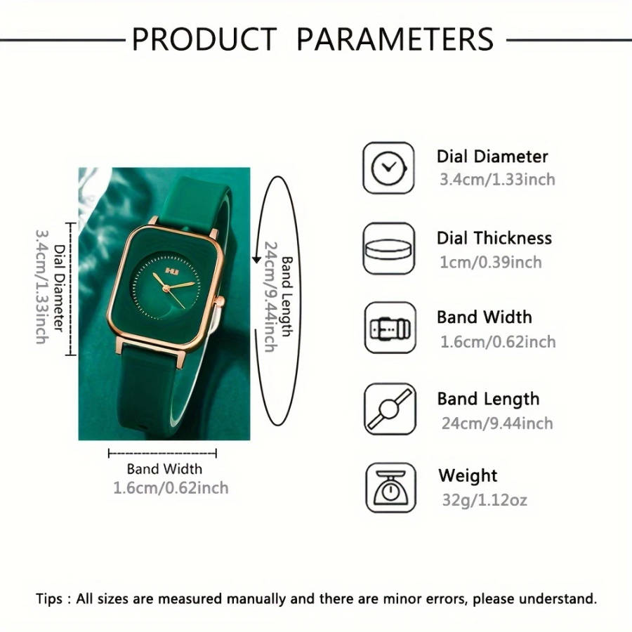 1pc Elegant Women's Quartz Watch Square Zinc Alloy Case with Silicone Strap Simple Style Non-Wireles