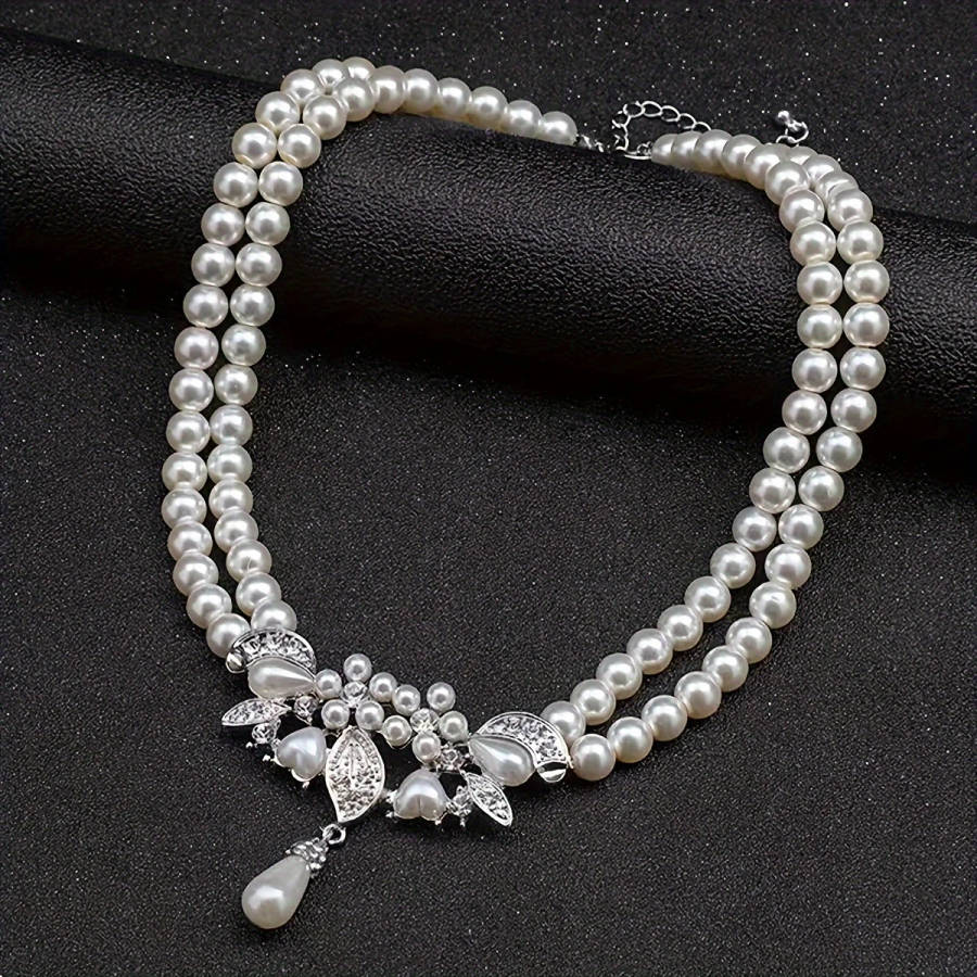 Artificial Glass Pearl Earrings And Necklace