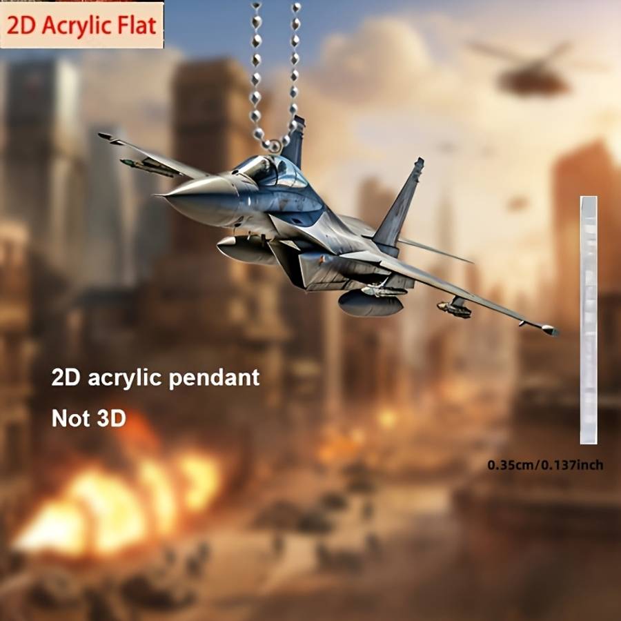 2D Flat S Plane Acrylic Military Aircraft Pendant Fighter Jet Charm For Car M