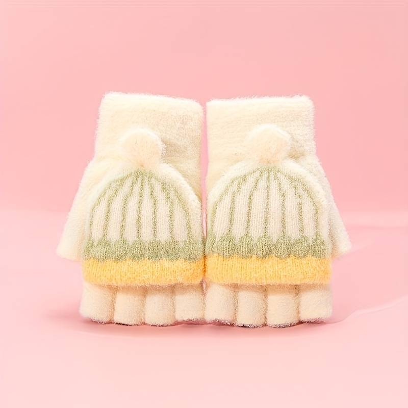 1 Pair 4 To 8 Years Old Yellow Warm Gloves