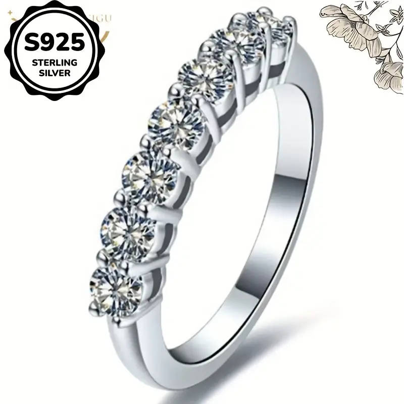Classic 925 Sterling Silver, Inlaid Synthetic Zirconia Eternity Ring