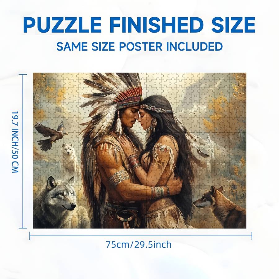 1000pcs Jigsaw Puzzle for Adults Families Indian Couple Hugging Wolf and Eagle De