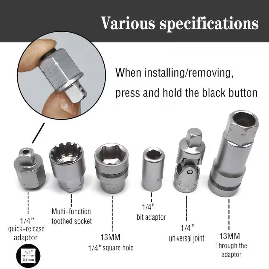 29pcs pass through socket set 1 4 inch drive   socket wrench kit ratchet set with universal joint deep socket set low profile go through socket srench set Product details 1