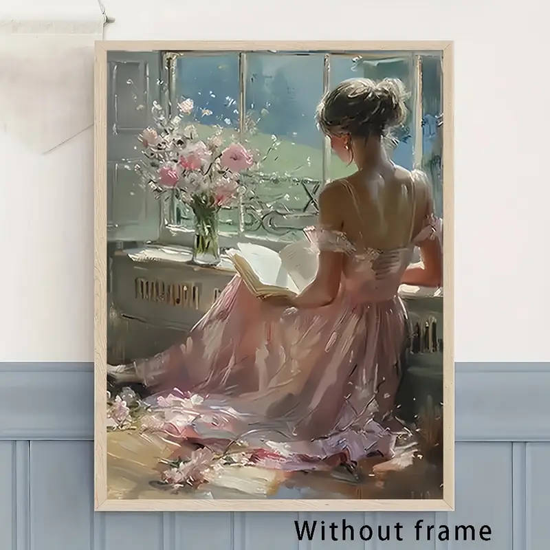 1pc Elegant Woman Reading Canvas Art Print Unframed Classical Wall Decor