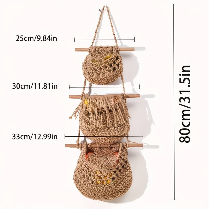3-Tier Bohemian Chic Wall Hanging Storage Basket Handwoven Rope Organizer with Easy and More