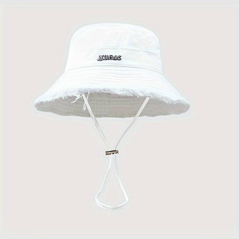 1pc Cotton Denim Bucket Hat with Raw Hem Adjustable 56-58cm Sun Protection for All Seasons Perf