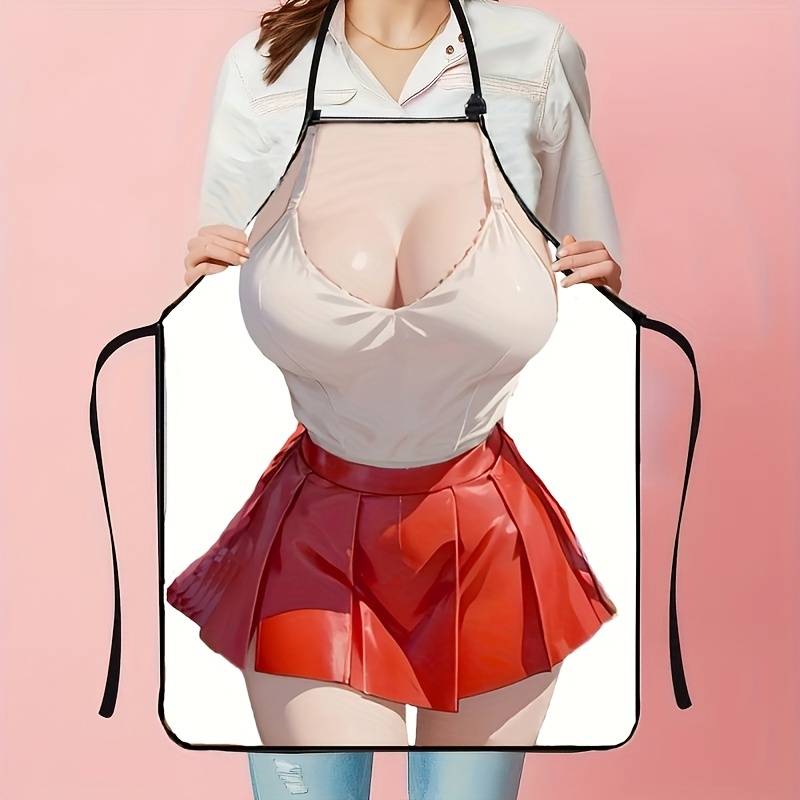 1pc Fashionable Polyester Apron for Women Woven Vest and Red Skirt Design Practical and Styli