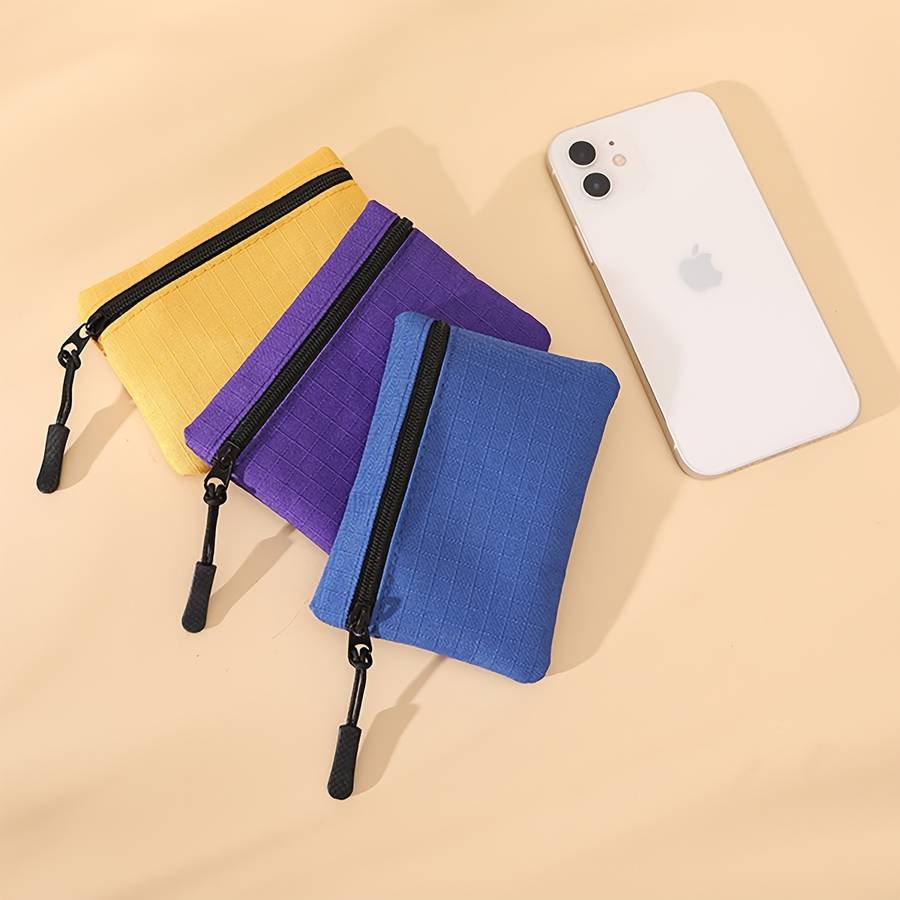 1pc New Mini Multi-Color Oxford Cloth Coin Purse with Solid Color Mesh Zipper Portable for Student