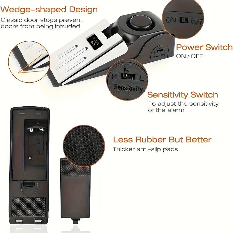 portable door stop alarm for   pressure sensing   battery operated 9v ideal for apartment safety hotel protection shop theft prevention no battery included alarm system for home   batteryoperated device Product details 4