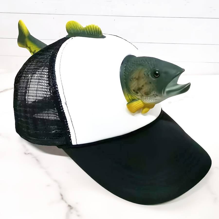 1pc Funky 3D Trout Fish Decor Baseball Cap Lightweight Polyester Sun Hat with Mesh Back PVC Coat