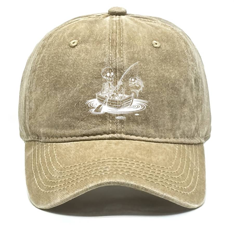 Stylish Unisex Skeleton Fishing Print Baseball Cap Adjustable Snapback Lightweight Cotton D