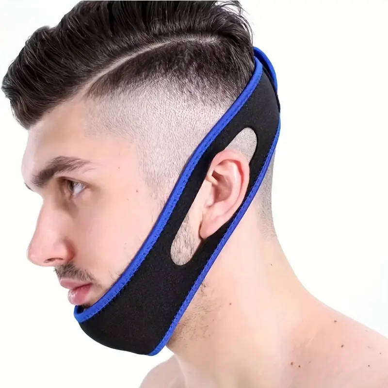 1pc Comfortable Anti-Snoring Chin Strap Nylon Black Corrects Mouth Breathing for a Peaceful Night's