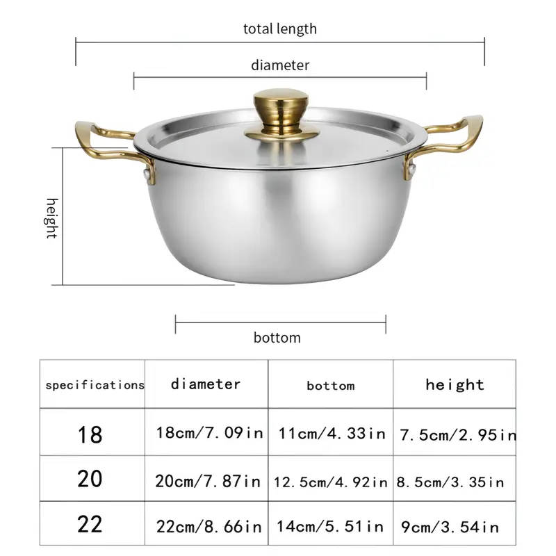 Stainless Steel Gold Bead Gold Ear Noodle Pot Three-Piece Set