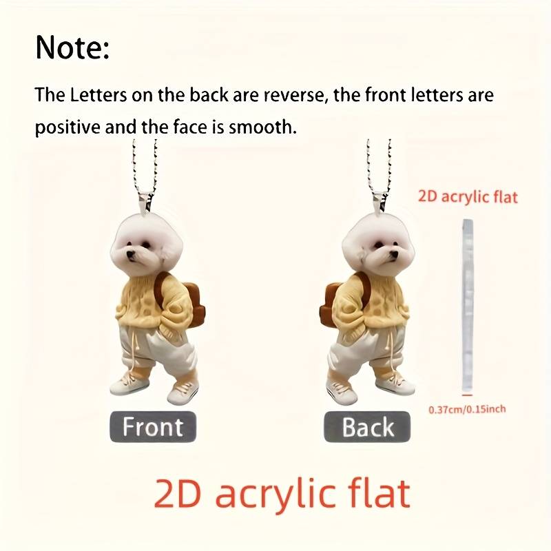 1pc 2D Flat   Acrylic Flat Cute Teddy Dog Keychain with Backpack Yellow Sweater White Sneak