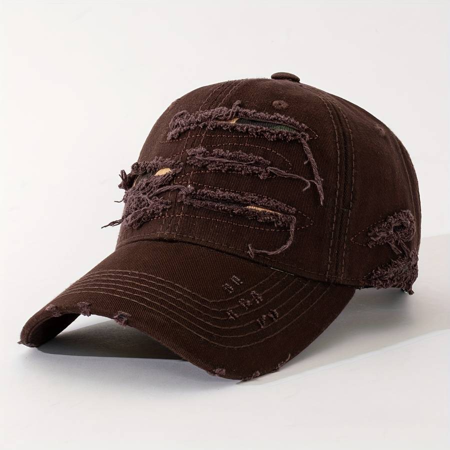 1pc Embroidered Distressed Cotton Baseball Cap Sun Protection Frayed Dad Hat with Embroidery Ad