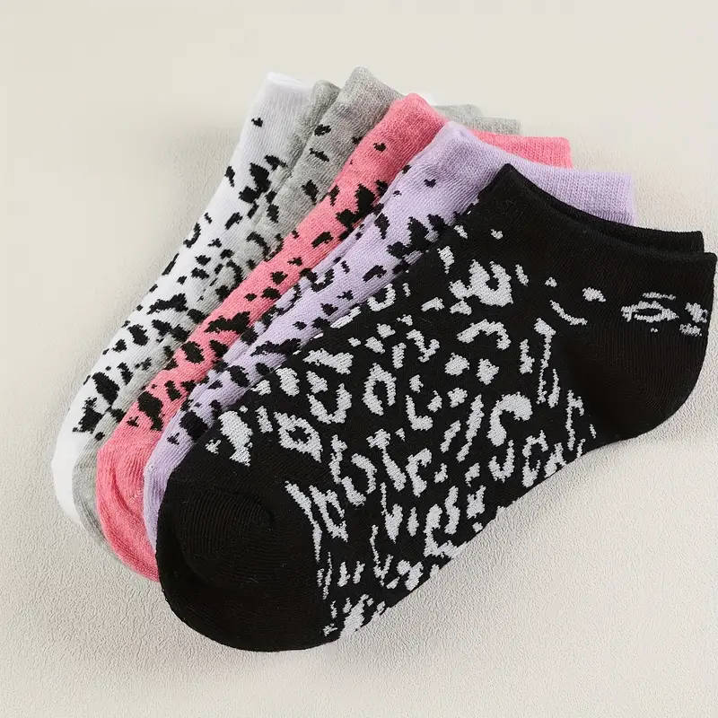 10pcs Women's Leopard Print Ankle Socks Multicolor Sweat-Wicking Casual Sporty Style Soft Polyester