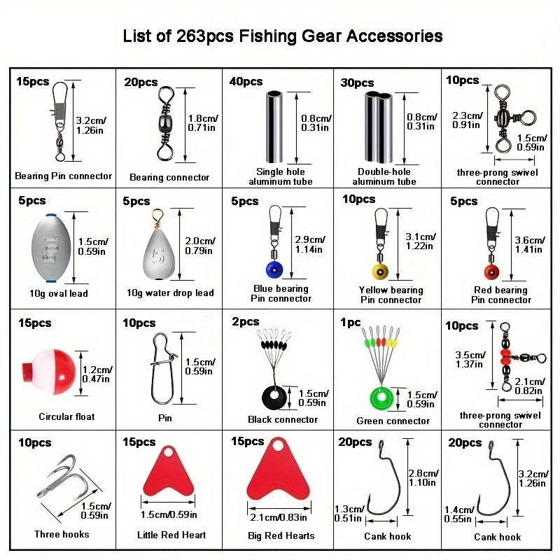 264pcs set Outdoor Fishing Accessories Set with Tackle Box Including Plier Jig Hooks Sinker Weight S
