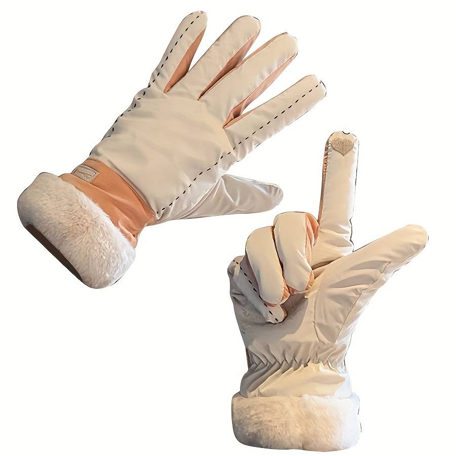 1 Pair Beige Color Warm Gloves