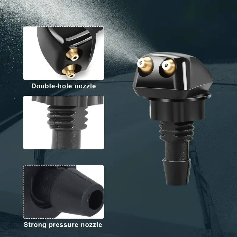 2pcs PE Polyethylene Front Windshield Washer Nozzles Universal Fit Straight Spray Wipers for Vehicl