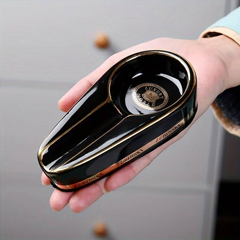 1pc Elegant Ceramic Cigar Ashtray Portable Creative Accessory for Smokers Ideal Living Room De