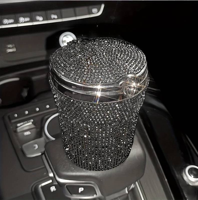 1pc JUNLAICHUANG Car Ashtray with Rhinestone Embellishments ABS Material Uncharged No Battery Re