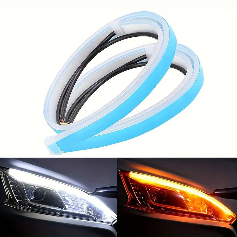 2pcs 30cm White Turn Yellow LED DRL Daytime Running Lights for Cars 12V