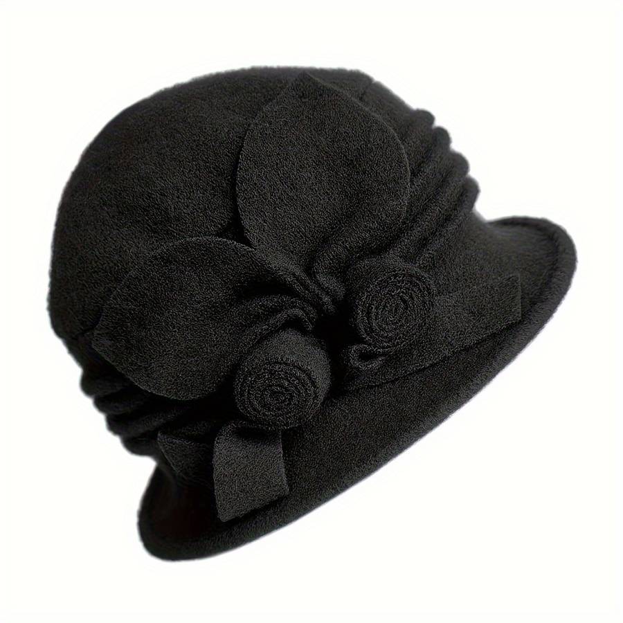 1pc Vintage Wool Autumn Winter Women's Hat with Double Roll Butterfly Decoration