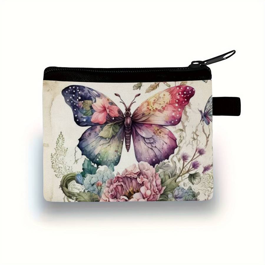 1pc Butterfly Print Polyester Coin Purse Casual Style Women's Wallet with Key Card Slot