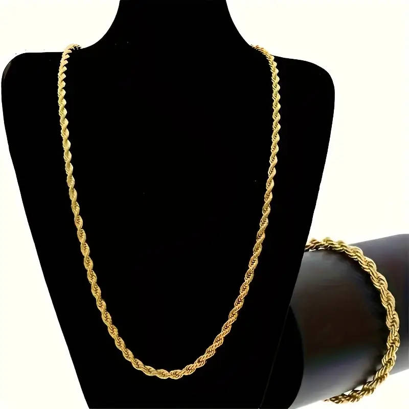 2 Piece Set 4mm Unisex 18K Golden Plated Necklace and Bracelet