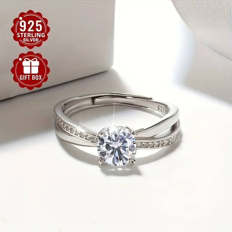 Adjustable 925 Silver Ring, featuring synthetic cubic Synthetic Zirconia stones