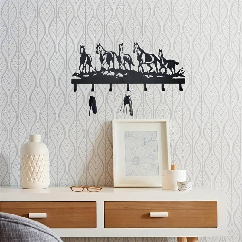 5-Horse Metal Wall Art HooksStylish Key Coat and Bag Holder for Living Room Office or Bathroo
