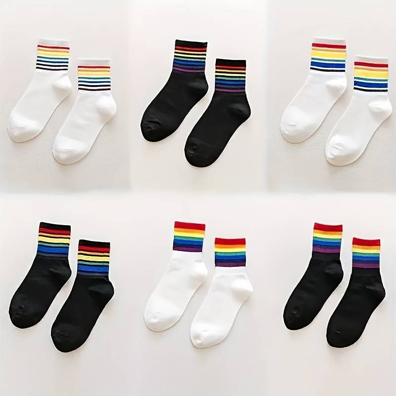 6 Pairs Mixed Color Pack One Size High Elastic Socks