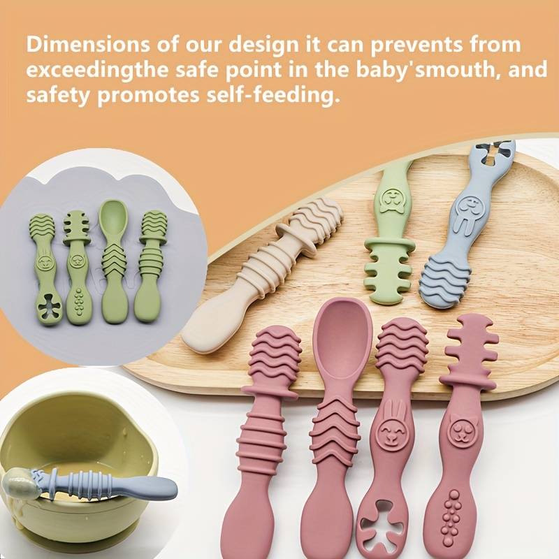4pcs Baby Silicone Chewing Spoon Set Food Grade Silicone Spoon And Fork Set Silicone Spoon S