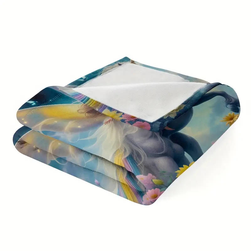 1 Romantic Unicorn and Floral Design Printed Flannel Blanket 70CM*100CM