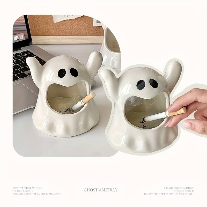 1pc Americana Style Ceramic Ghost Ashtray Irregular Shape Unique High-End Decorative Gift for Hom