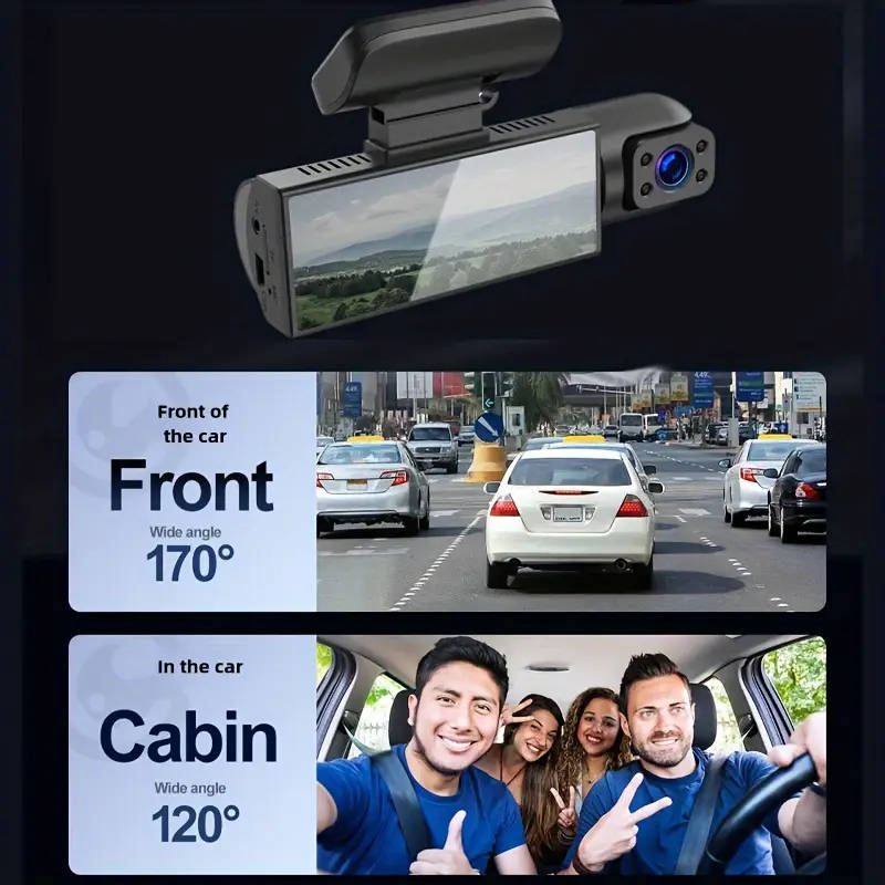 HD 1080P Dual-Camera Car DVR with Night Vision 8.03cm IPS Screen Wide Angle Lens