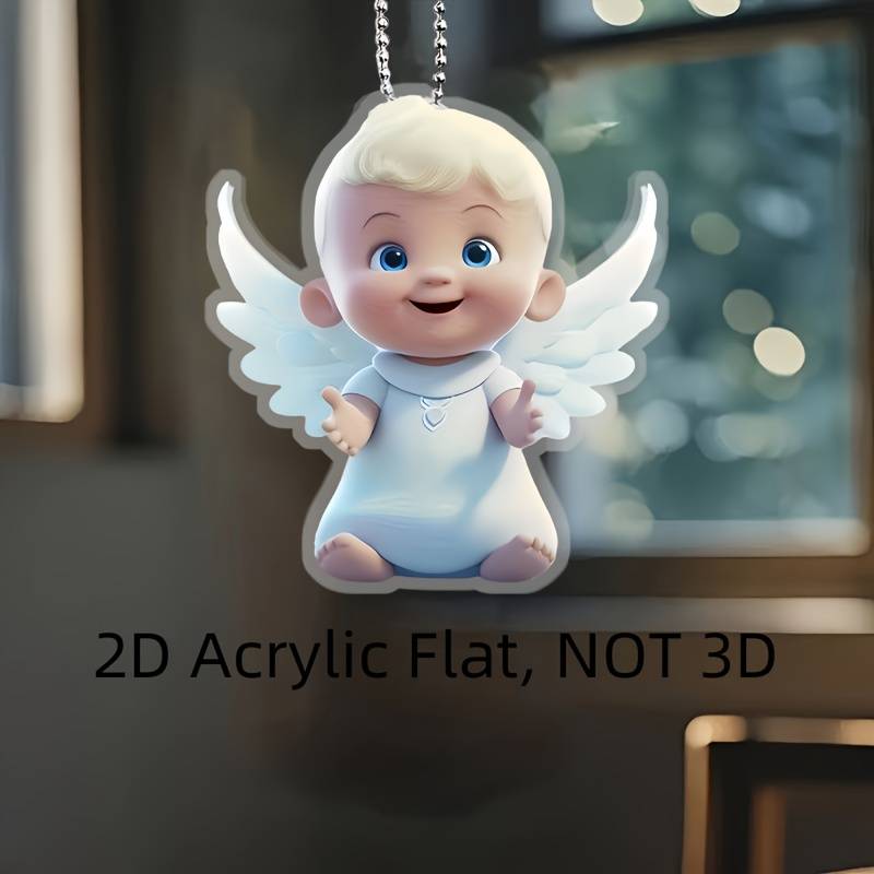 1pc 2D Flat  1 Guardian Angel Acrylic Pendant  Design with White Wings Blue Eyes Durab